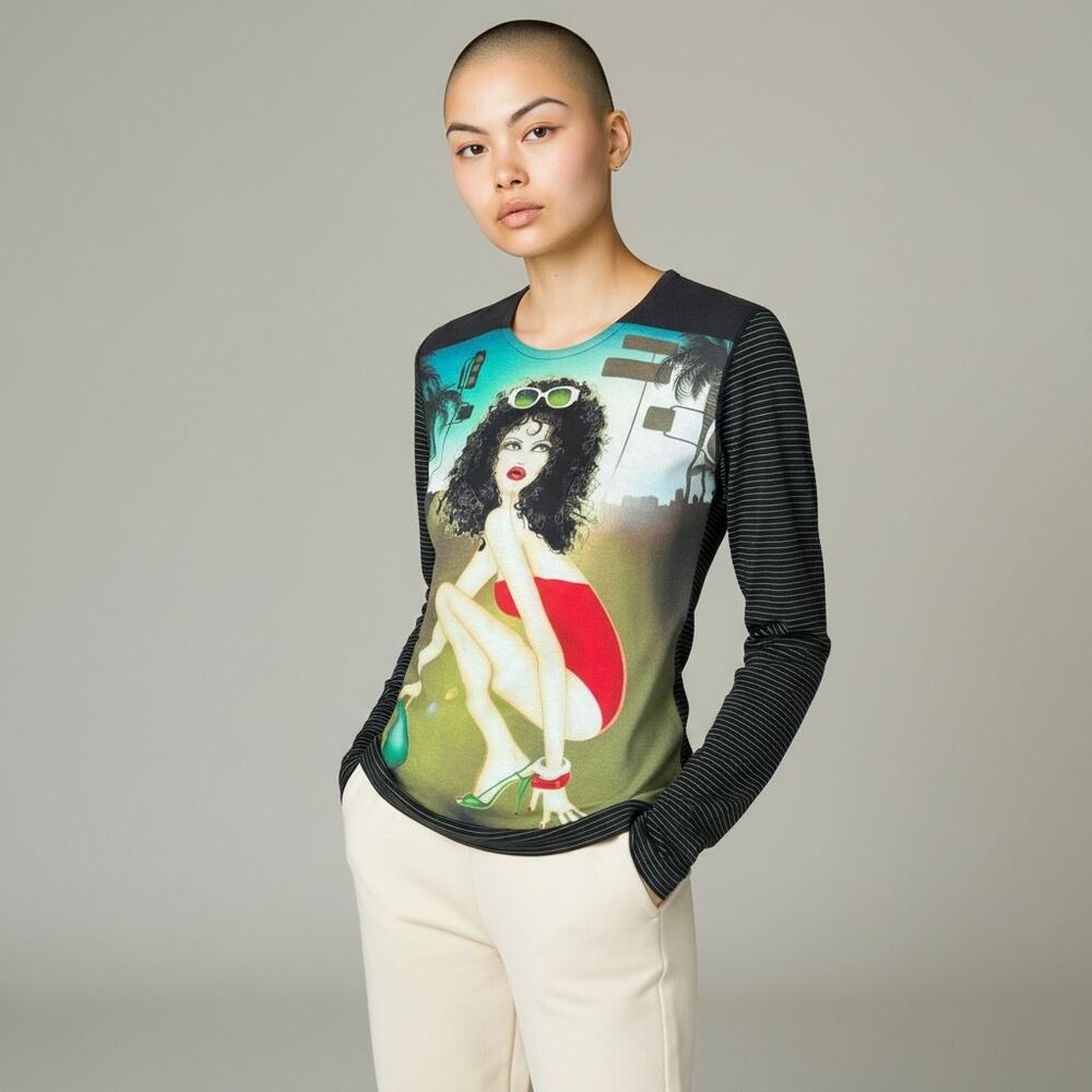 Custo Barcelona Y2K 90s Retro Vintage Pop Art Long Sleeve Shirt Size 2 Small